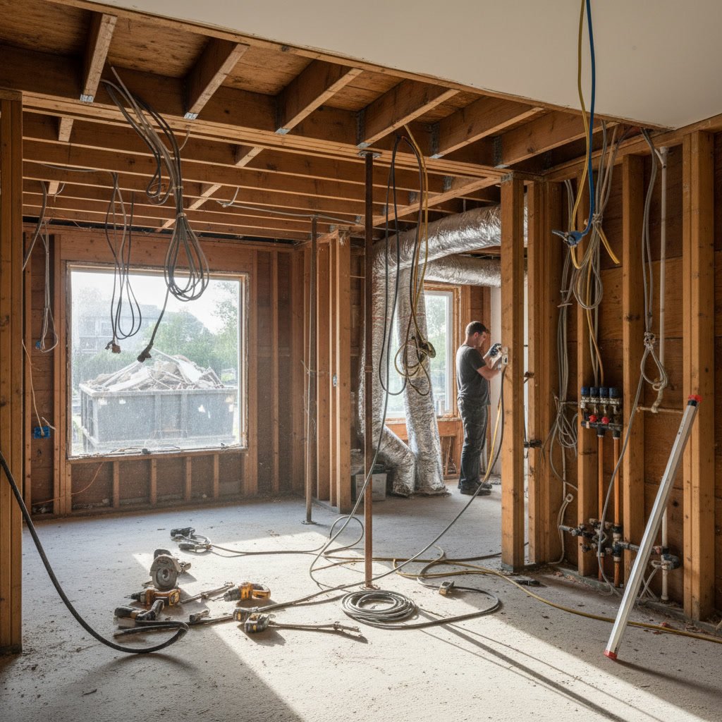 Home remodel construction framing and electrical rough-in work