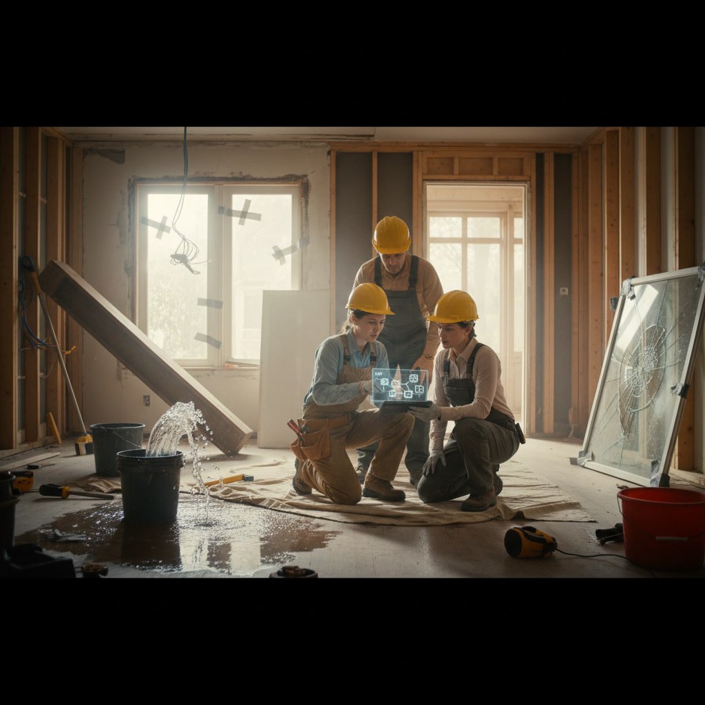 Contractor examining outdated electrical panel during home renovation
