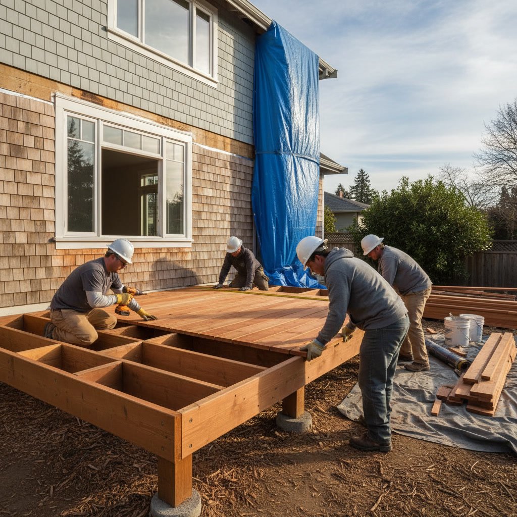 professional deck construction integrated with exterior home remodeling